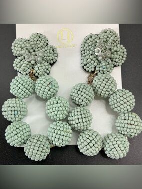 LAURA JANELLE LARGE SEED BEED CLUSTERED EARRINGS MINT GREEN NWT